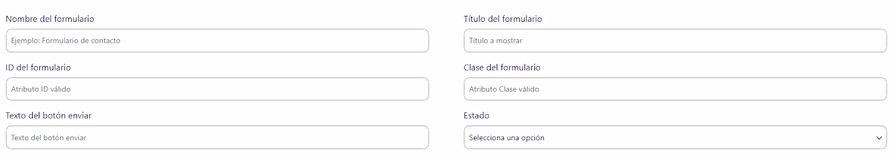 Ajustes principales del formulario