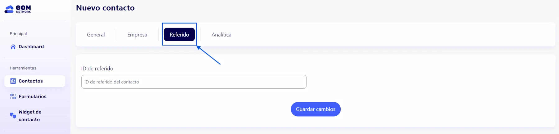 Nuevo contacto sección referido