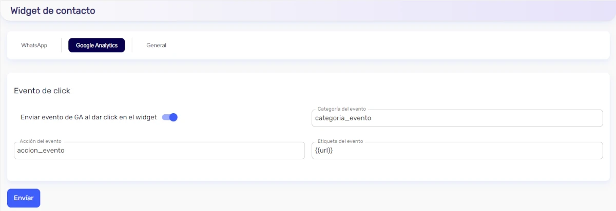 Widget de contacto google analytics