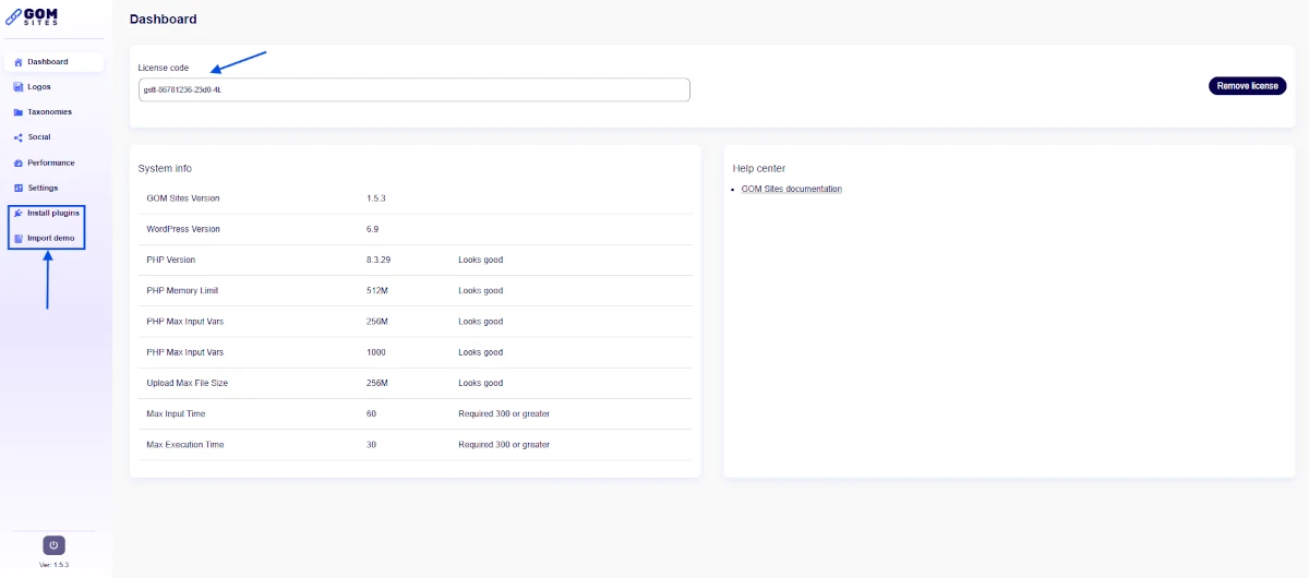 dashboard gom site with code