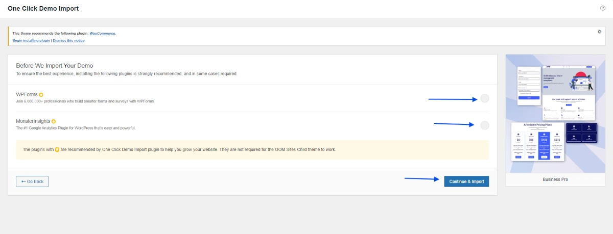 Plugin recommendations for template installation